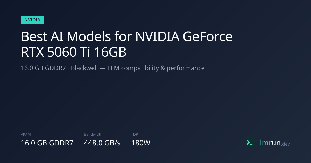 Best AI Models for NVIDIA GeForce RTX 5060 Ti 16GB (16.0GB) | llmrun